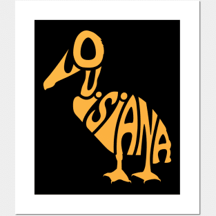 Pelican Shaped Louisiana Word Art Posters and Art